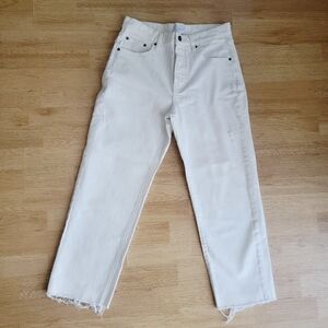 Lucky Brand 90s Loose High Rise Crop Jeans White Distressed Raw Hem Size 6 28